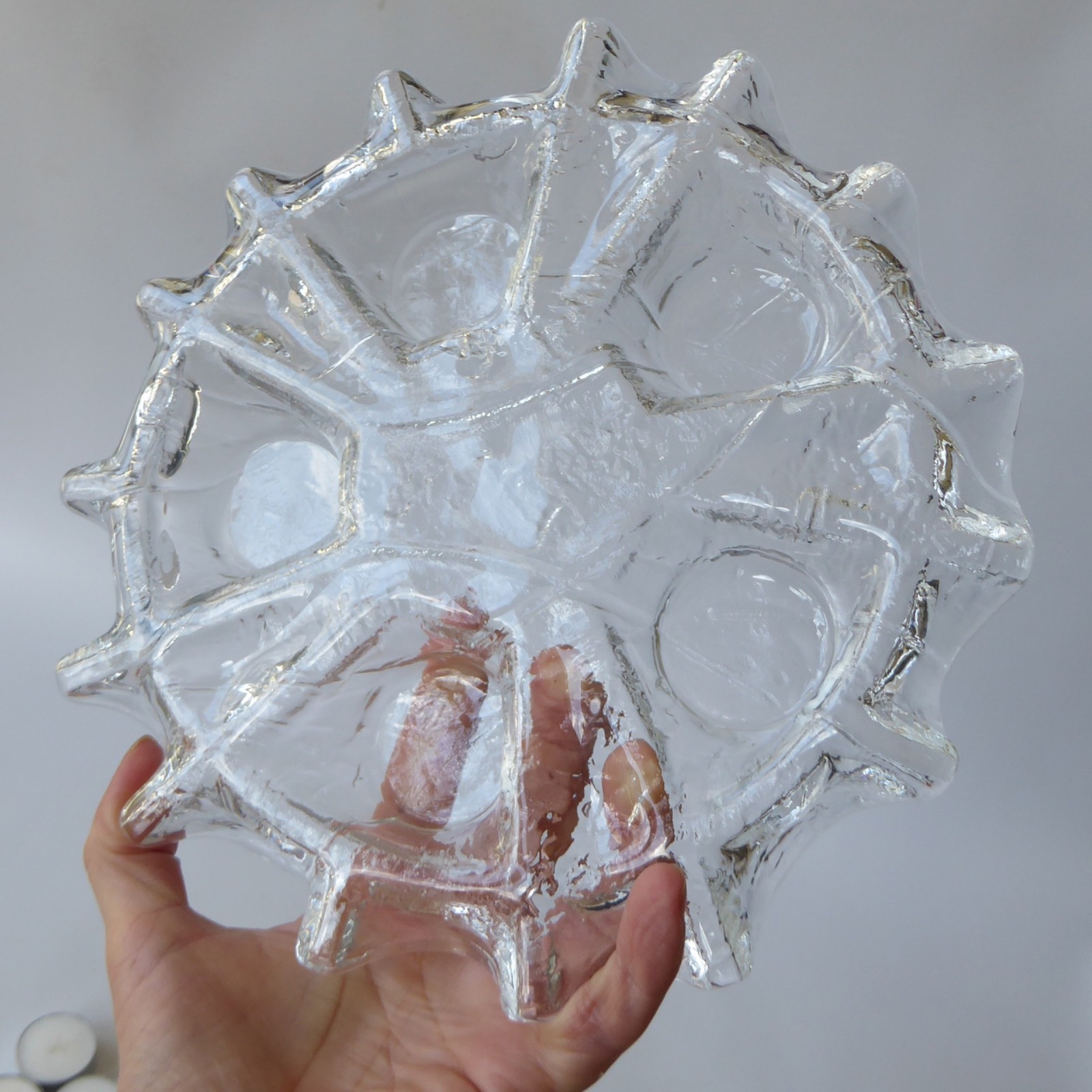 Muurla glass 5 tealight candle holder. Vintage Finland/Finnish art glass, 1970s - Image 10