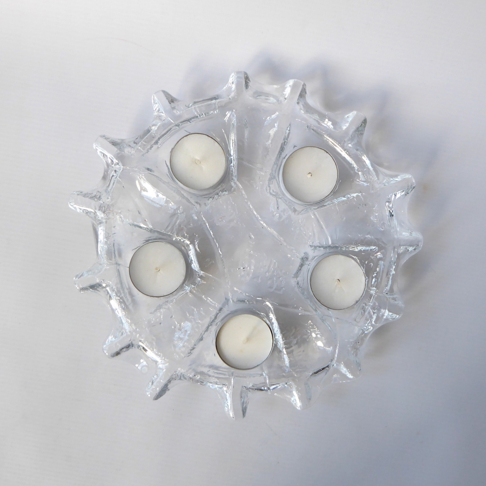 Muurla glass 5 tealight candle holder. Vintage Finland/Finnish art glass, 1970s