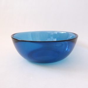 Orrefors FUGA 6.5" art glass bowl, smoky blue, Sven Palmqvist, vintage 1960s