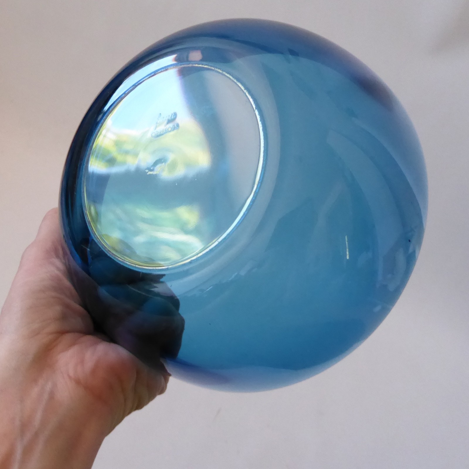 Orrefors FUGA 6.5" art glass bowl, smoky blue, Sven Palmqvist, vintage 1960s - Image 7