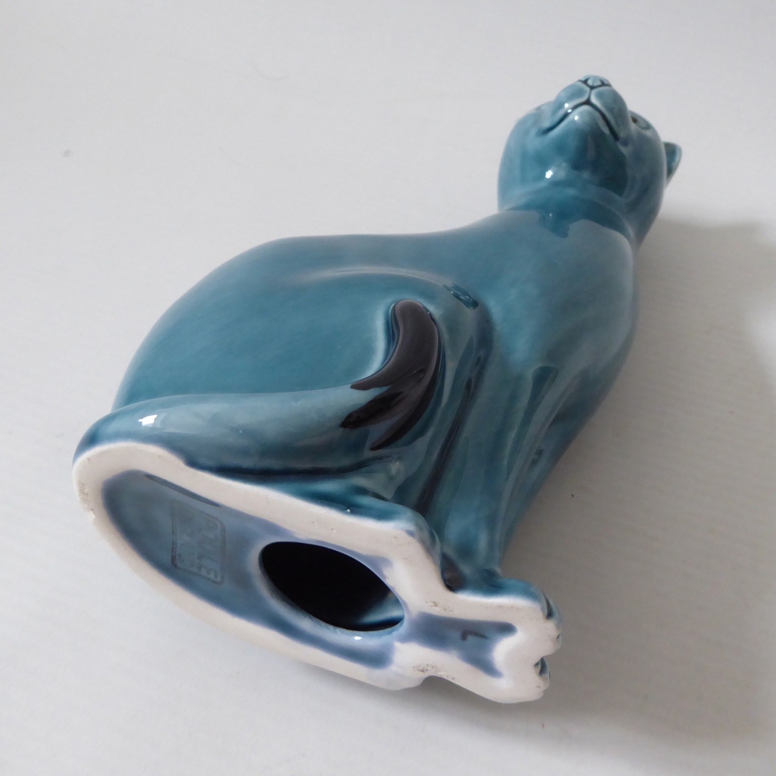 Poole Pottery vintage ceramic, dusky teal blue glaze seated cat figure ornament - Image 11