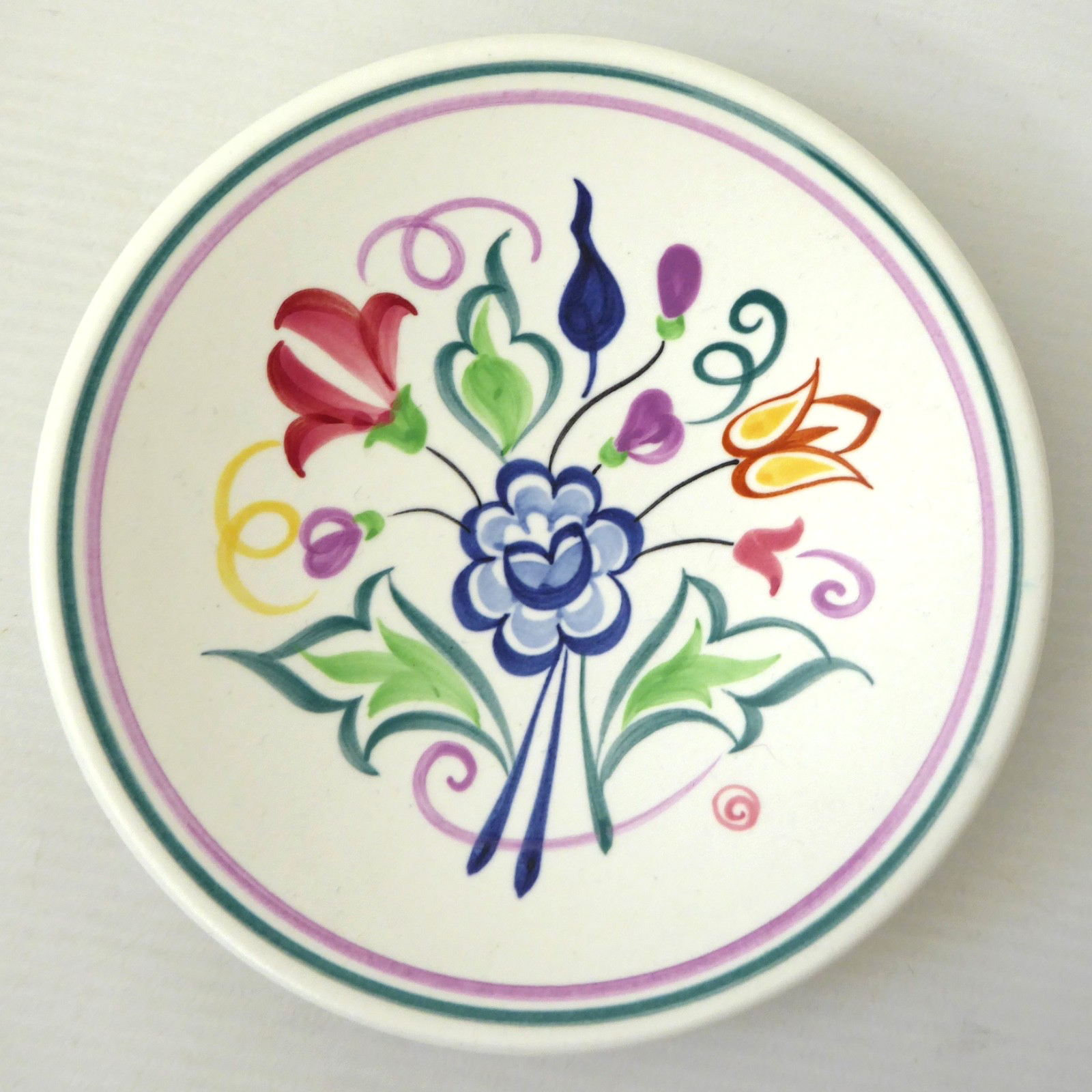 Poole pottery Traditional Ware small plate, shape 49, Pat Dightam pin dish 1950s