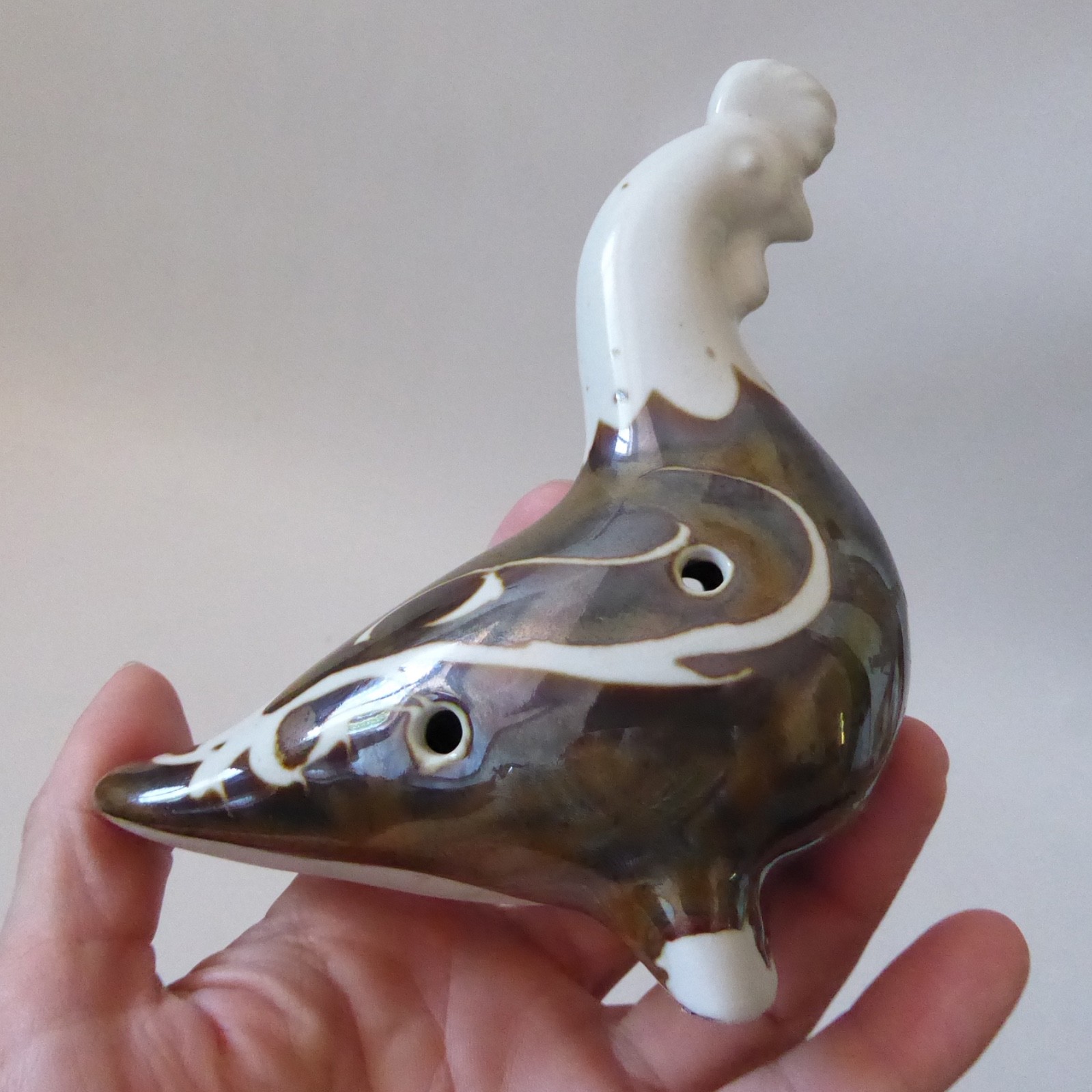 Porcelain ceramic bird whistle, 4 hole glazed ocarina wind instrument figurine - Image 2