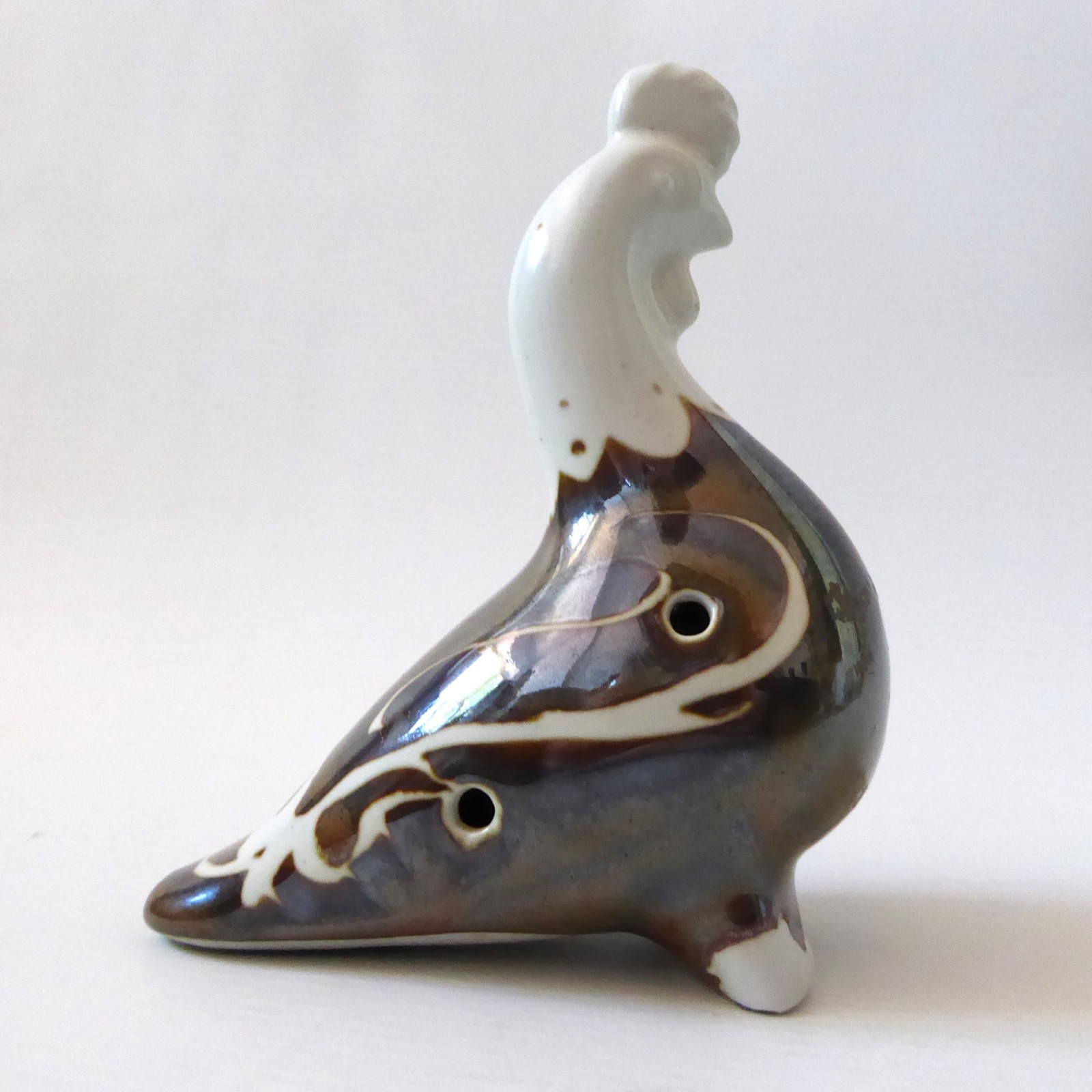 Porcelain ceramic bird whistle, 4 hole glazed ocarina wind instrument figurine