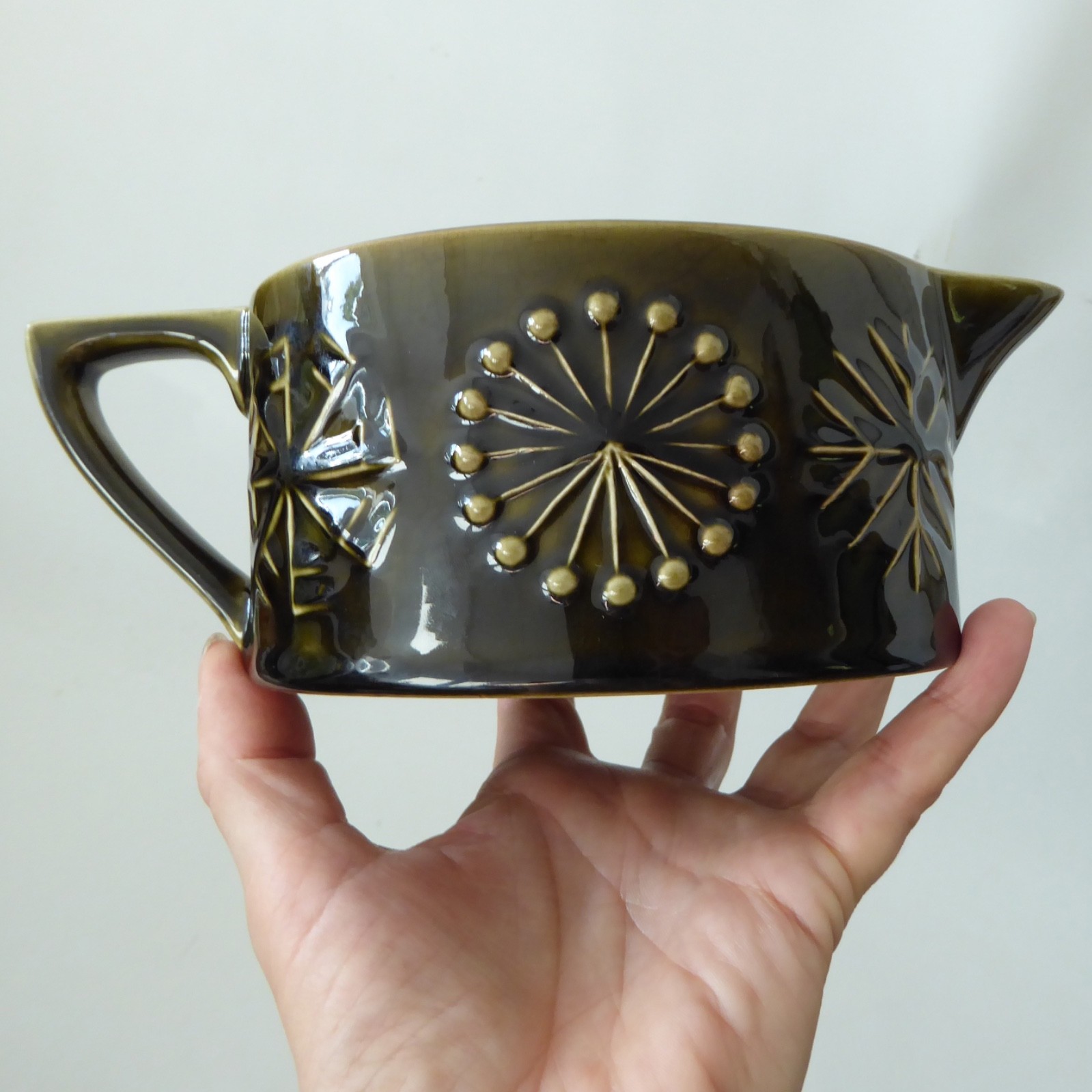 Portmeirion Totem gravy boat, sauce jug. Dark olive green, vintage retro 1960s - Image 2