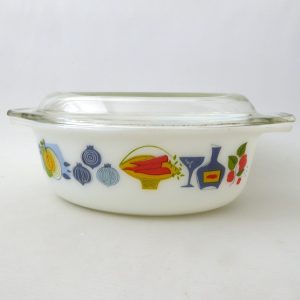 Pyrex JAJ Fiesta oval casserole baking oven dish, Vintage opal glass 1960s retro
