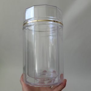 Rare 1980s Spong ViniCool Polygon wine bottle cooler. Clear plastic insulated