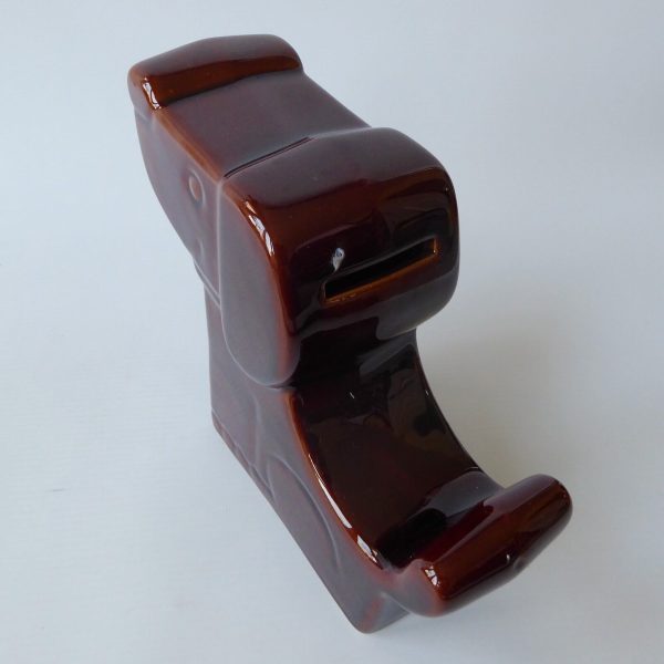 Retro 1970s stylised brown seated DOG money box large glossy glazed flat ceramic - Image 11