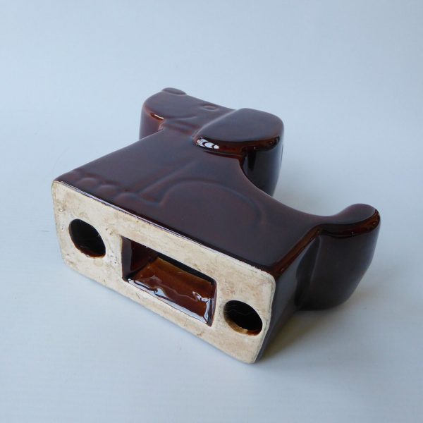 Retro 1970s stylised brown seated DOG money box large glossy glazed flat ceramic - Image 12
