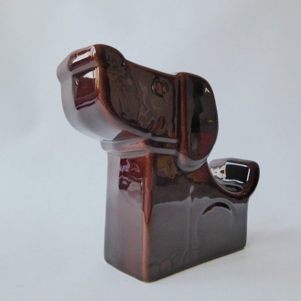 Retro 1970s stylised brown seated DOG money box large glossy glazed flat ceramic - Image 4