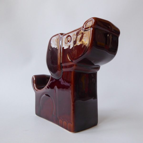 Retro 1970s stylised brown seated DOG money box large glossy glazed flat ceramic - Image 5