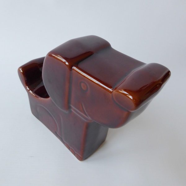 Retro 1970s stylised brown seated DOG money box large glossy glazed flat ceramic - Image 6