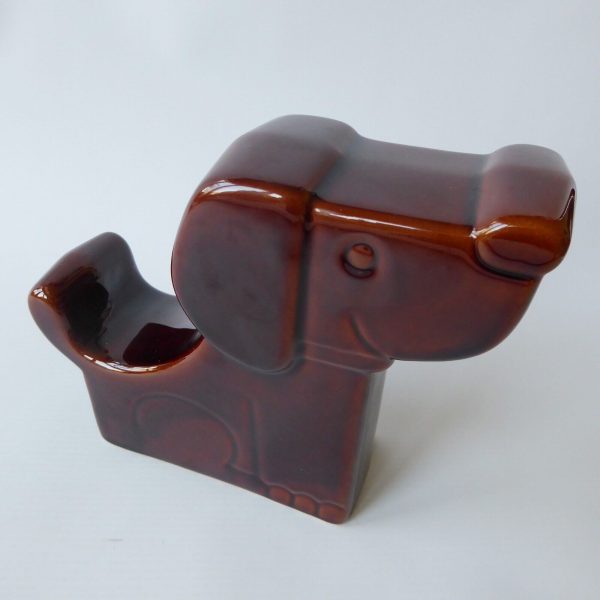 Retro 1970s stylised brown seated DOG money box large glossy glazed flat ceramic - Image 7