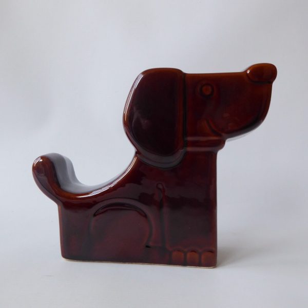 Retro 1970s stylised brown seated DOG money box large glossy glazed flat ceramic - Image 8
