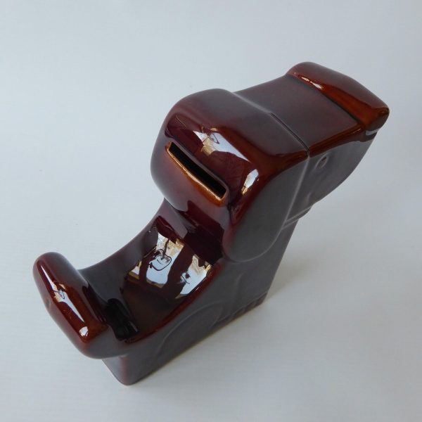 Retro 1970s stylised brown seated DOG money box large glossy glazed flat ceramic - Image 10