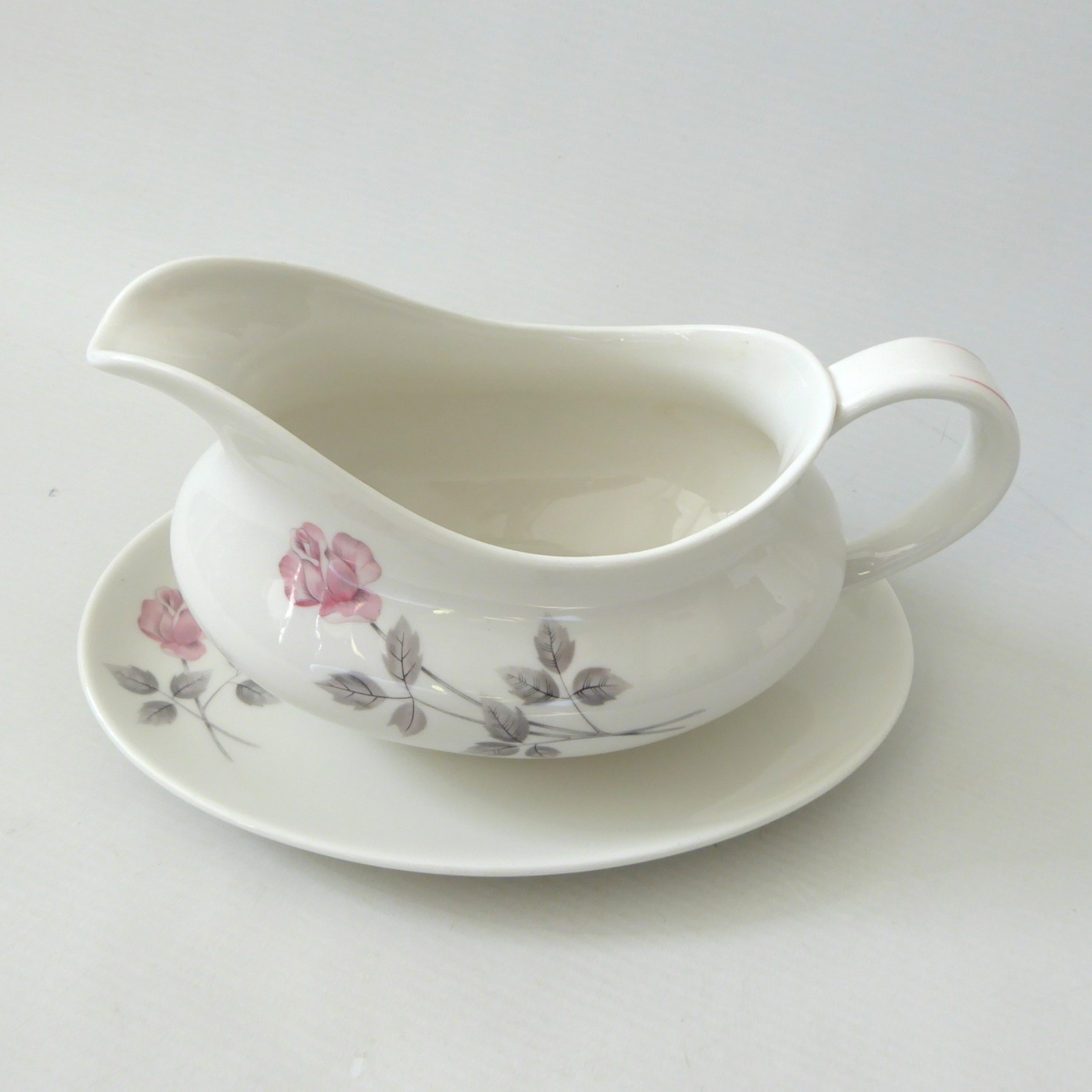 Royal Doulton vintage Pillar Rose fine bone china gravy boat jug & saucer TC1011 - Image 3