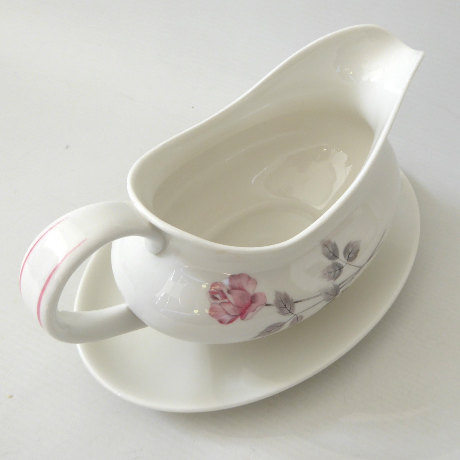 Royal Doulton vintage Pillar Rose fine bone china gravy boat jug & saucer TC1011 - Image 7