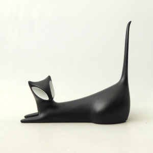 Royal Dux Czech laying black cat mid century modernist. Bohemian, Jaroslav Ježek