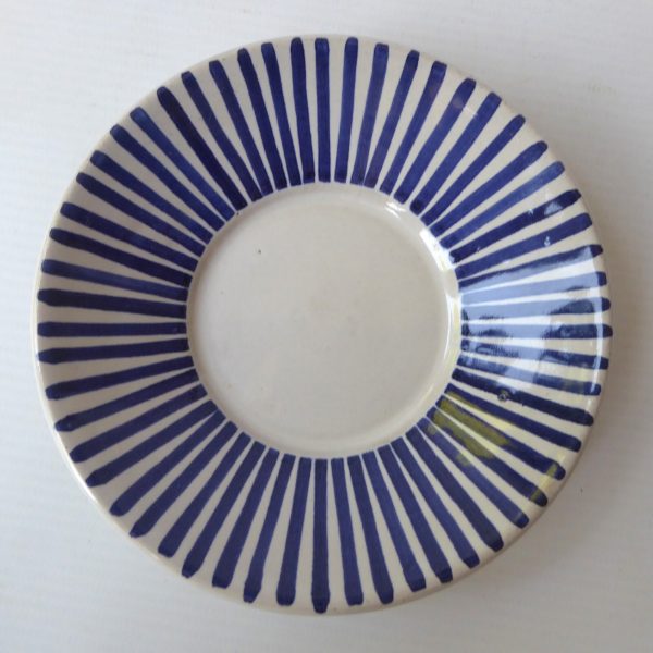 Rye Pottery Pam Goddard vintage blue stripe coffee mug cup + saucer. Mid century - Image 11