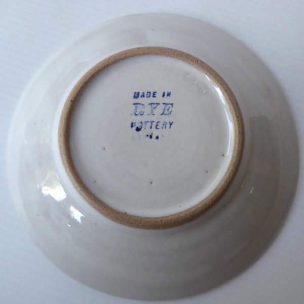 Rye Pottery Pam Goddard vintage blue stripe coffee mug cup + saucer. Mid century - Image 12