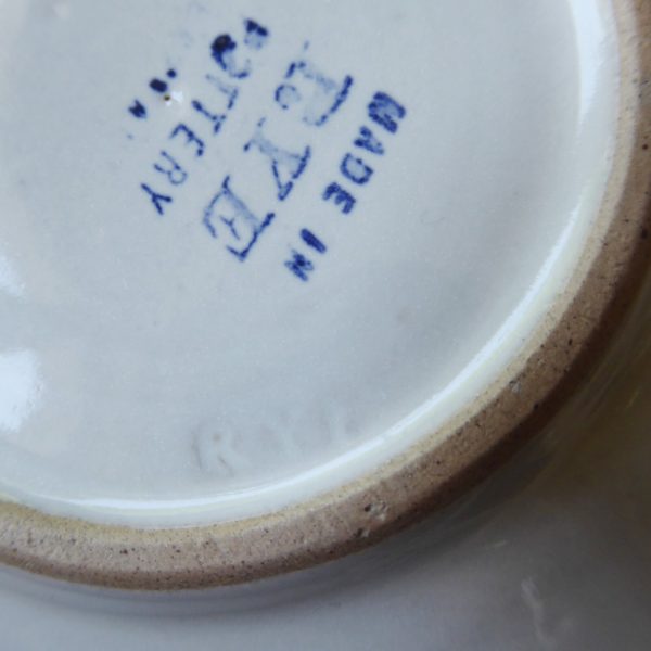 Rye Pottery Pam Goddard vintage blue stripe coffee mug cup + saucer. Mid century - Image 13