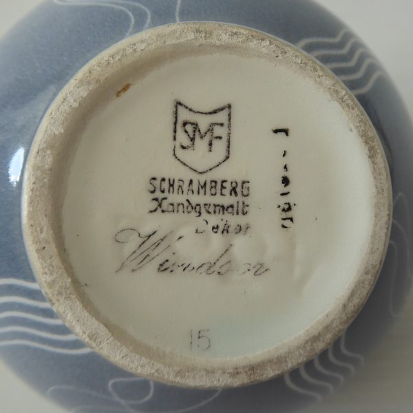 Schramberg Windsor SMF West German pottery jug pot vase. Blue grey & lines 1950s - Image 14