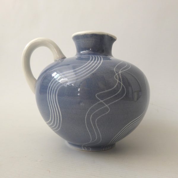 Schramberg Windsor SMF West German pottery jug pot vase. Blue grey & lines 1950s - Image 3