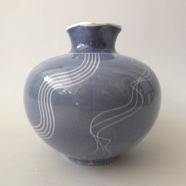 Schramberg Windsor SMF West German pottery jug pot vase. Blue grey & lines 1950s - Image 4