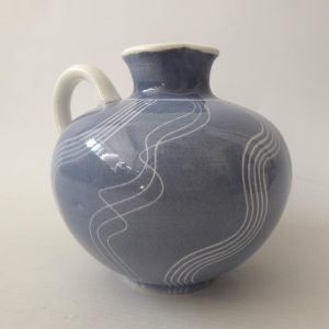 Schramberg Windsor SMF West German pottery jug pot vase. Blue grey & lines 1950s