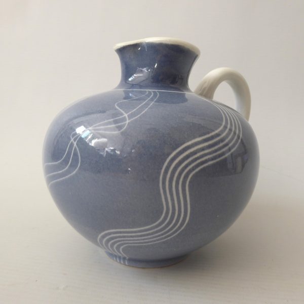 Schramberg Windsor SMF West German pottery jug pot vase. Blue grey & lines 1950s - Image 6