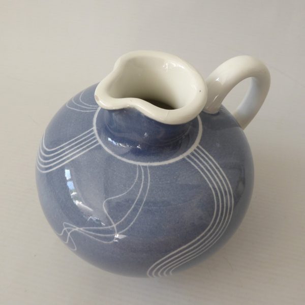 Schramberg Windsor SMF West German pottery jug pot vase. Blue grey & lines 1950s - Image 7