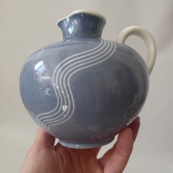 Schramberg Windsor SMF West German pottery jug pot vase. Blue grey & lines 1950s - Image 8