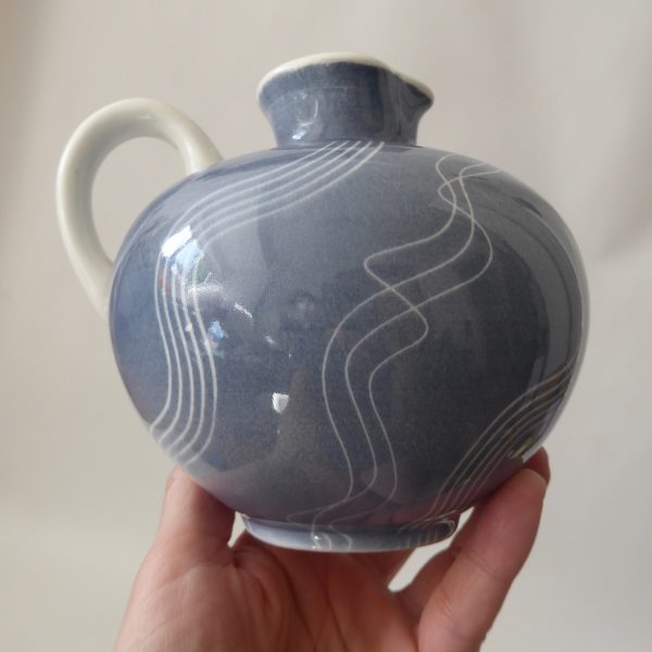 Schramberg Windsor SMF West German pottery jug pot vase. Blue grey & lines 1950s - Image 9