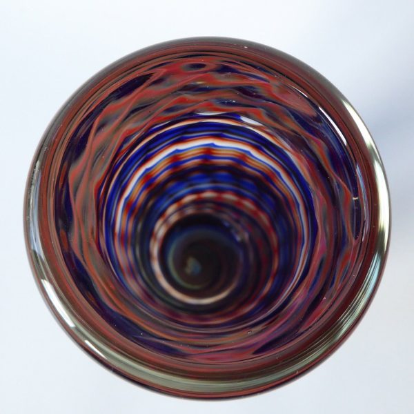 Signed vintage art glass vase, red & blue chevron ripple swirls, heavy cylinder - Image 11