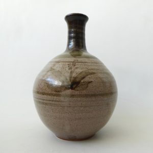 Signed vintage studio pottery vase, handmade thrown stoneware, muted neutral 7"