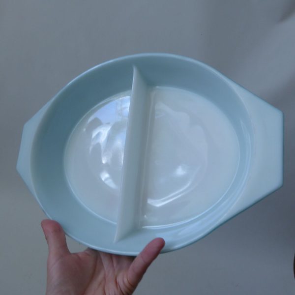 Vintage 1950s Pyrex JAJ Snowflake turquoise divided vegetable dish, 2179 2-part - Image 13