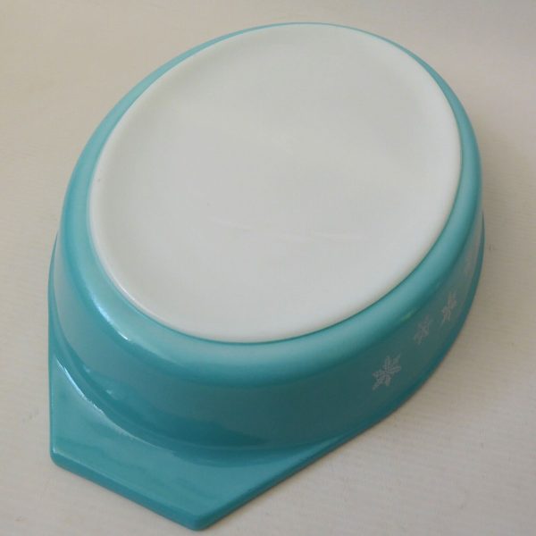 Vintage 1950s Pyrex JAJ Snowflake turquoise divided vegetable dish, 2179 2-part - Image 3