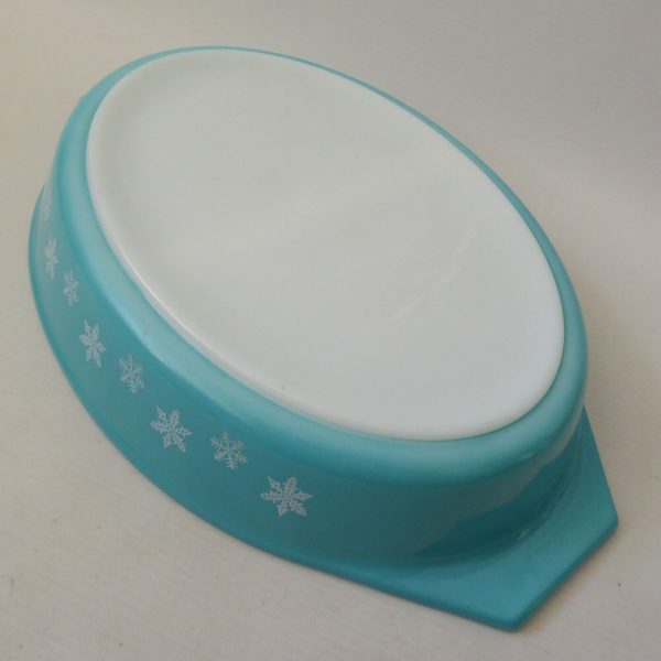 Vintage 1950s Pyrex JAJ Snowflake turquoise divided vegetable dish, 2179 2-part - Image 4