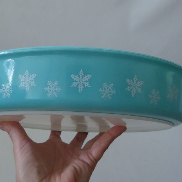 Vintage 1950s Pyrex JAJ Snowflake turquoise divided vegetable dish, 2179 2-part - Image 5
