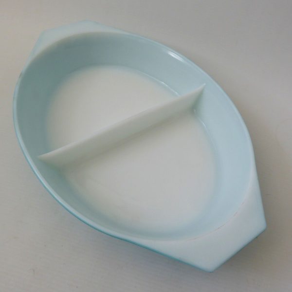 Vintage 1950s Pyrex JAJ Snowflake turquoise divided vegetable dish, 2179 2-part - Image 9