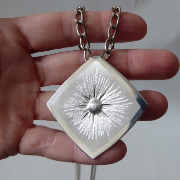 Vintage 1970s Lakeland Art Metal Work modernist stainless steel pendant necklace