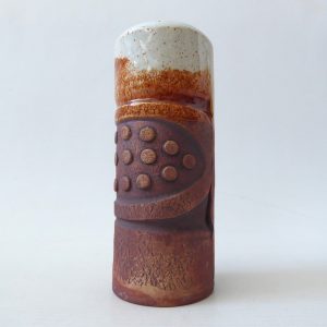 Vintage Bob Dawe Red Barn studio pottery cylinder vase, red brown clay ceramic