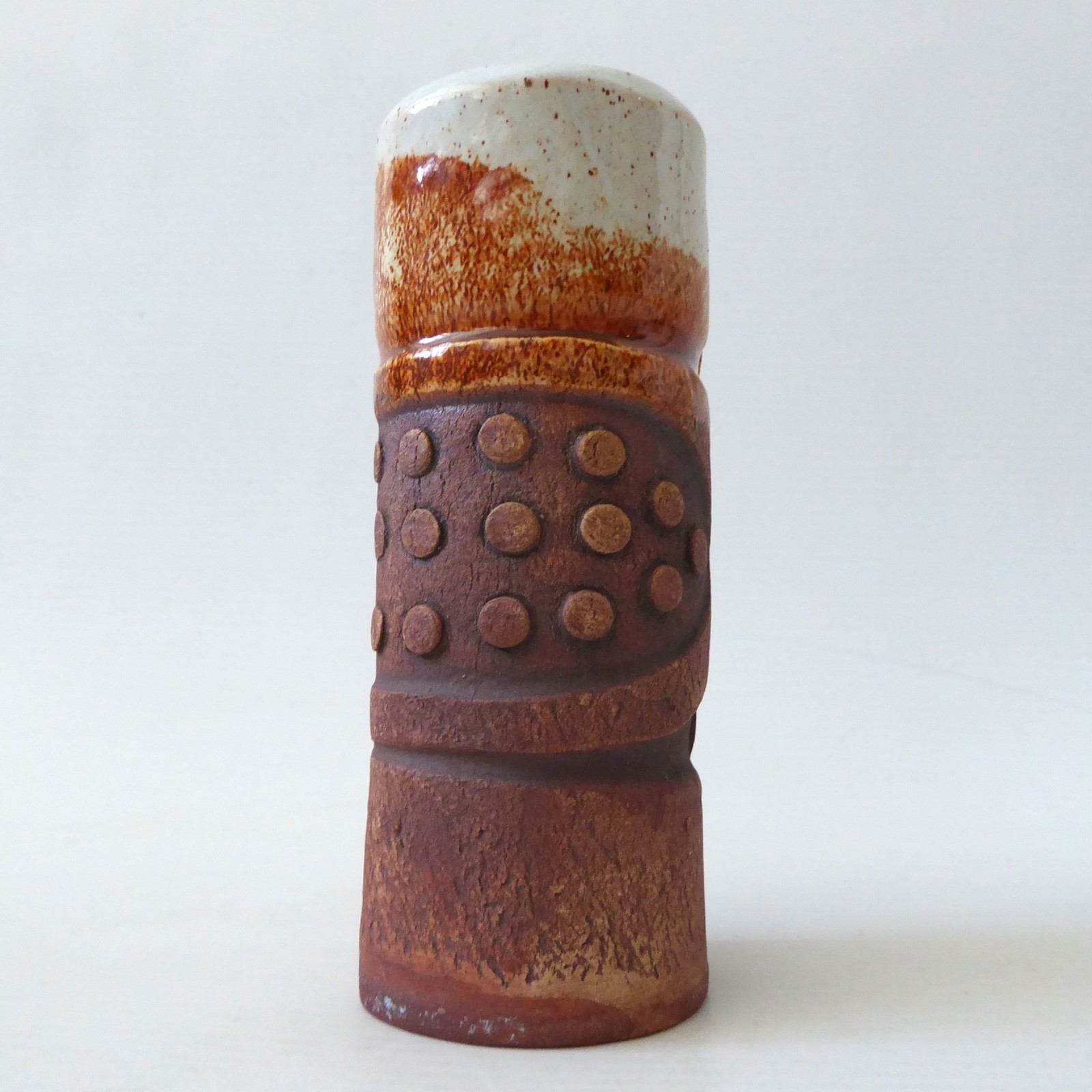 Vintage Bob Dawe Red Barn studio pottery cylinder vase, red brown clay ceramic - Image 6