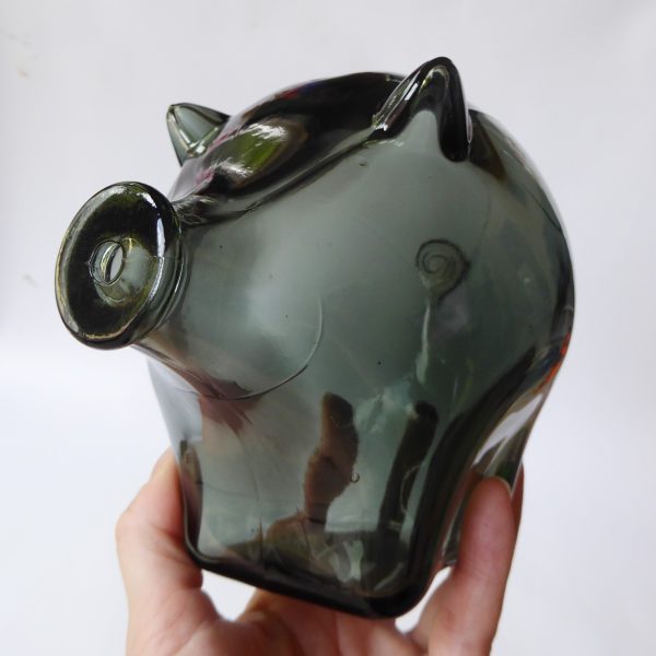 Vintage Cascade Glass large smokey grey 1970s piggy bank money box. 14cm retro - Image 13