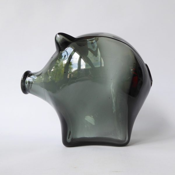 Vintage Cascade Glass large smokey grey 1970s piggy bank money box. 14cm retro - Image 3