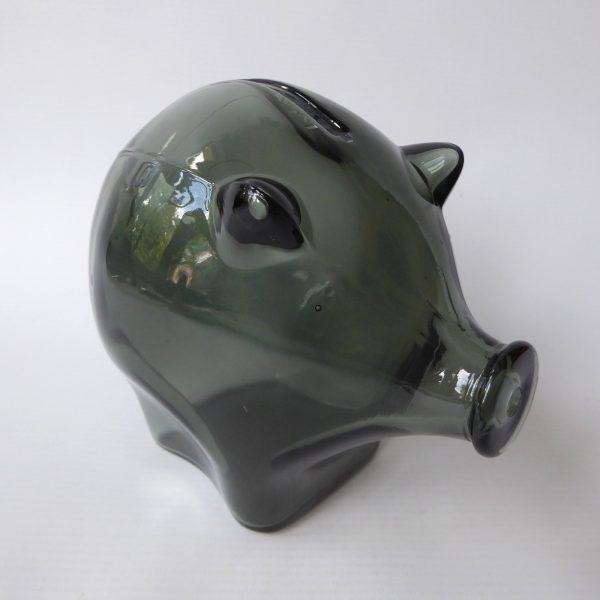 Vintage Cascade Glass large smokey grey 1970s piggy bank money box. 14cm retro - Image 6