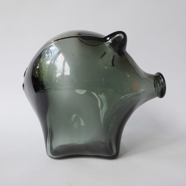 Vintage Cascade Glass large smokey grey 1970s piggy bank money box. 14cm retro - Image 7