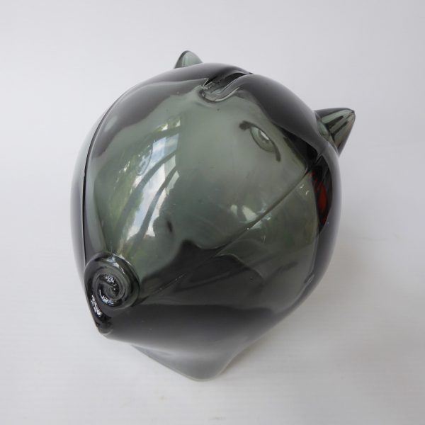 Vintage Cascade Glass large smokey grey 1970s piggy bank money box. 14cm retro - Image 8