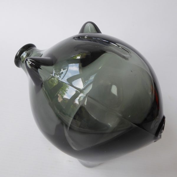 Vintage Cascade Glass large smokey grey 1970s piggy bank money box. 14cm retro - Image 10