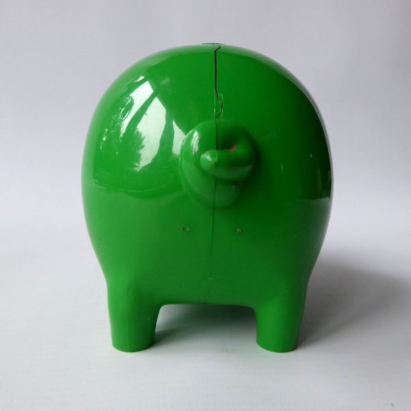 Vintage MK-Tuote Finland green plastic piggy bank money box, Norwich Building S - Image 9